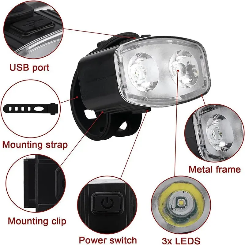 Mountain Bike Headlights Tail Lights Strong Light Night Riding Lights Flashlight Accessories Usb Charging Cycling Equipment