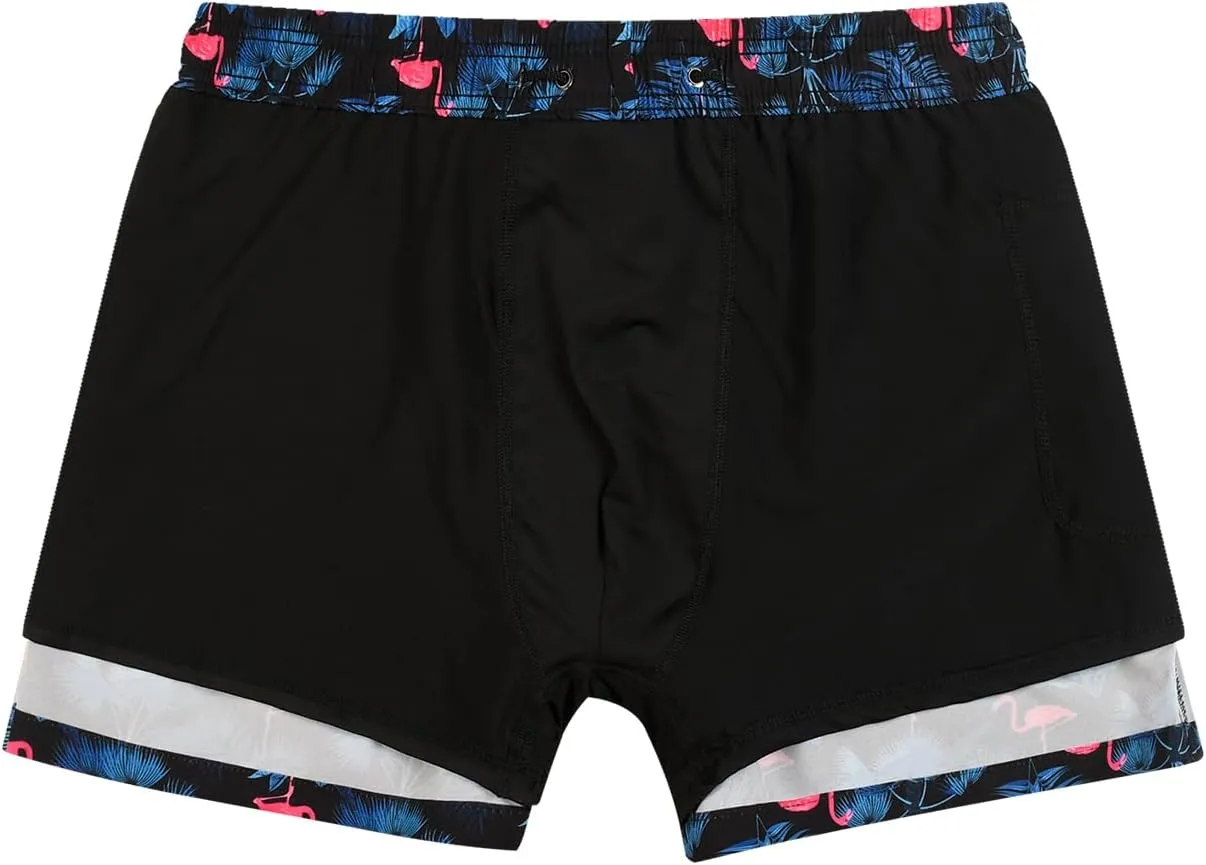 Mywu Mens Swim Trunks with Compression Liner 5 Inch Board Shorts Quick Dry Swimwear 2 in 1 Beach Shorts Bathing Suit