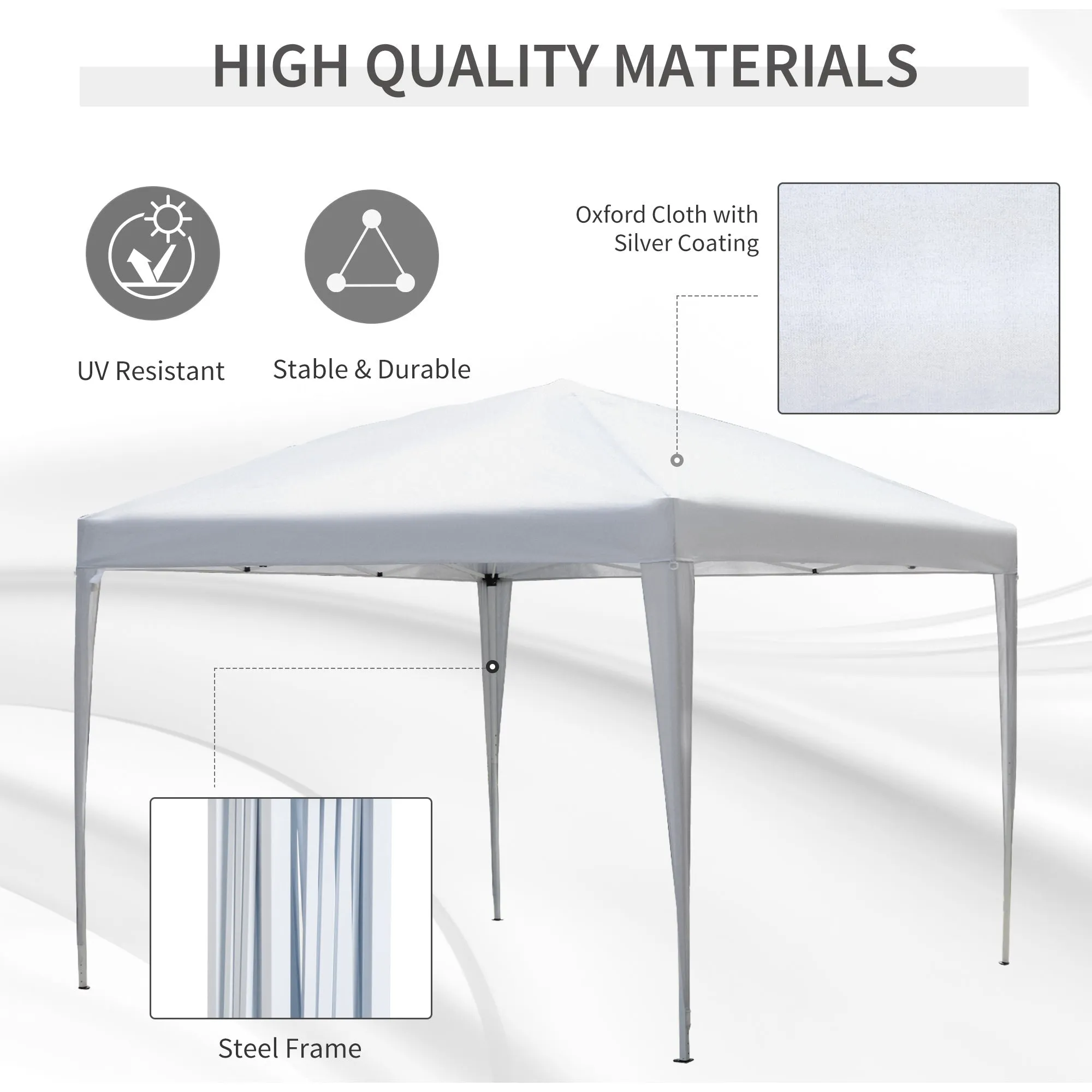 Outsunny 3 X 3M Garden Pop Up Gazebo Height Adjustable Marquee Party Tent Wedding Canopy With Carrying Bag White