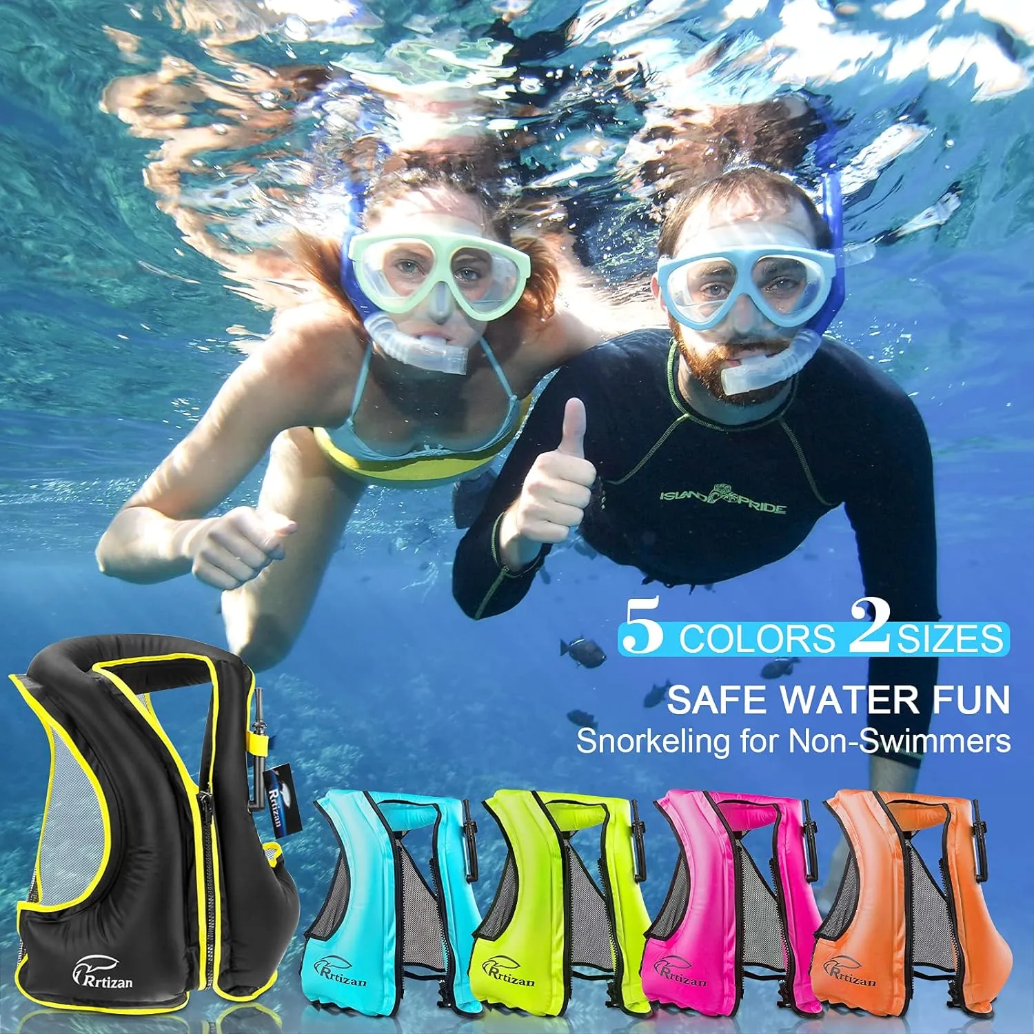 Rrtizan Inflatable Snorkel Vest for Adult, Travel Snorkeling Vest for Swimming, Snorkeling, Paddleboarding, Swim Vest Adult Suitable for 90-220lbs