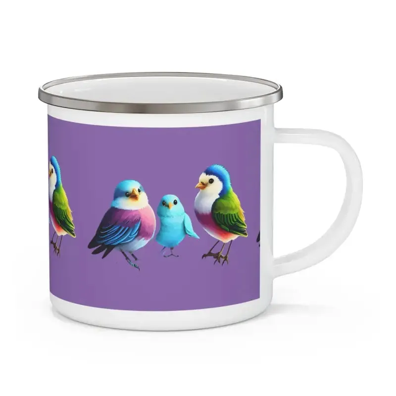 Rugged Enamel Camping Mug with Birds