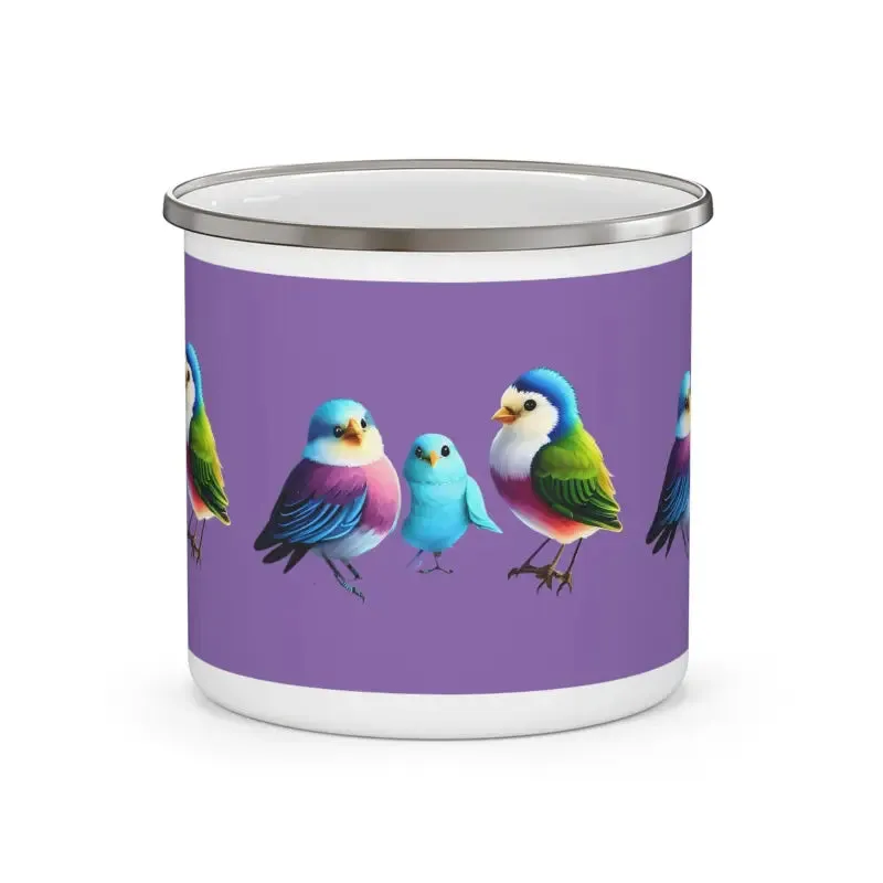 Rugged Enamel Camping Mug with Birds