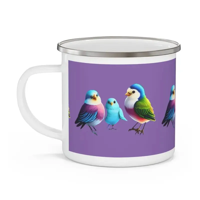 Rugged Enamel Camping Mug with Birds