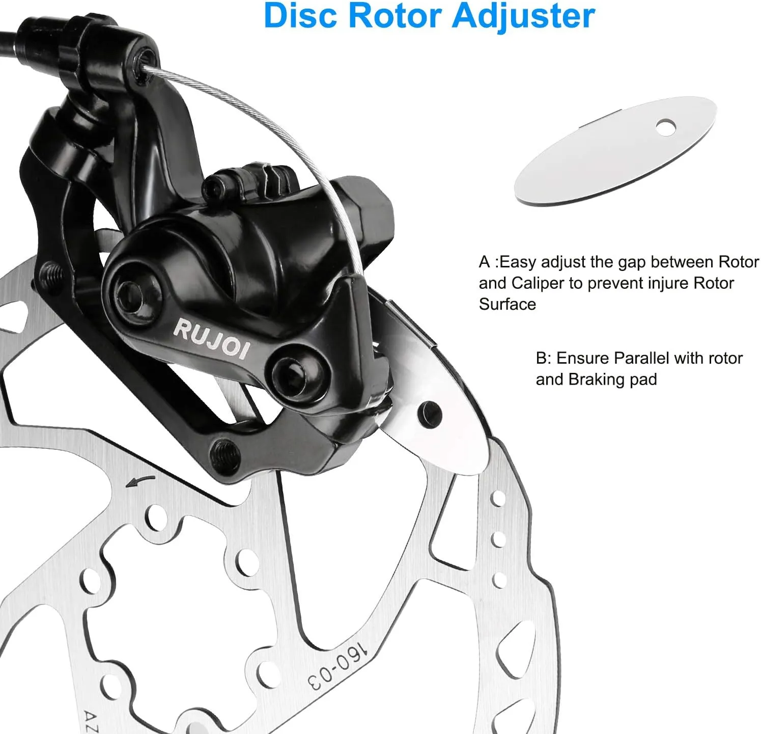 RUJOI Bike Disc Brake Kit, Aluminum Front and Rear Caliper, Full Aluminum Alloy Bicycle Brake Lever, 160mm Rotor, Mechanic Tool-Free Pad Adjuster for Road Bike, Mountain Bike