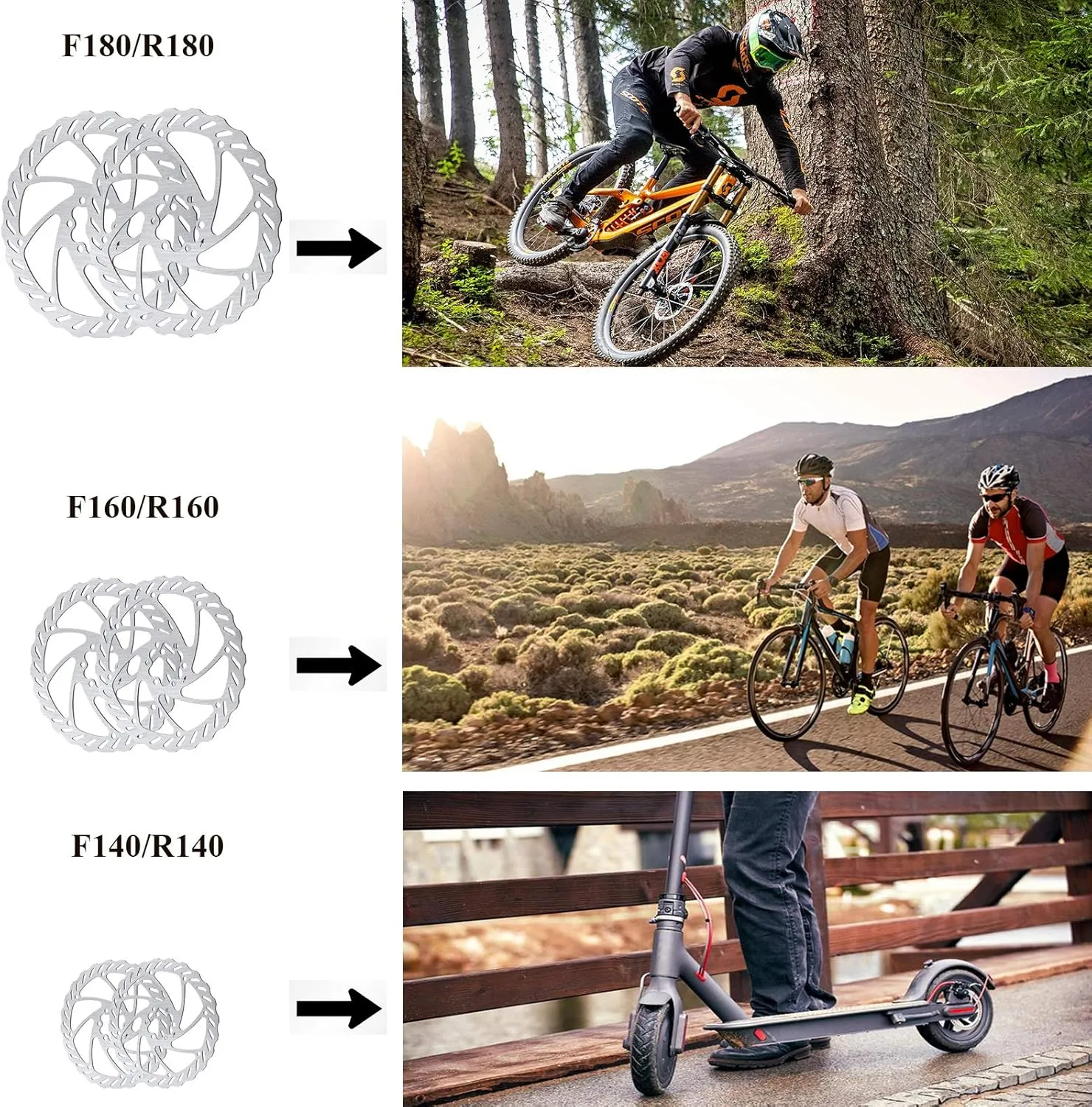 RUJOI Bike Disc Brake Kit, Aluminum Front and Rear Caliper, Full Aluminum Alloy Bicycle Brake Lever, 160mm Rotor, Mechanic Tool-Free Pad Adjuster for Road Bike, Mountain Bike