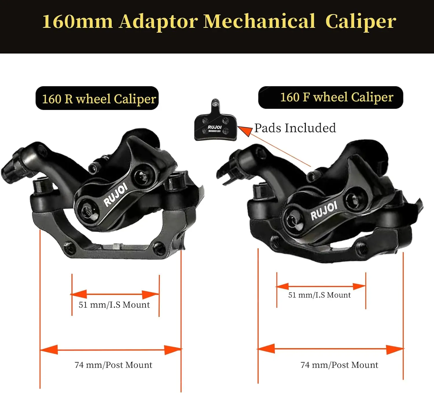 RUJOI Bike Disc Brake Kit, Aluminum Front and Rear Caliper, Full Aluminum Alloy Bicycle Brake Lever, 160mm Rotor, Mechanic Tool-Free Pad Adjuster for Road Bike, Mountain Bike