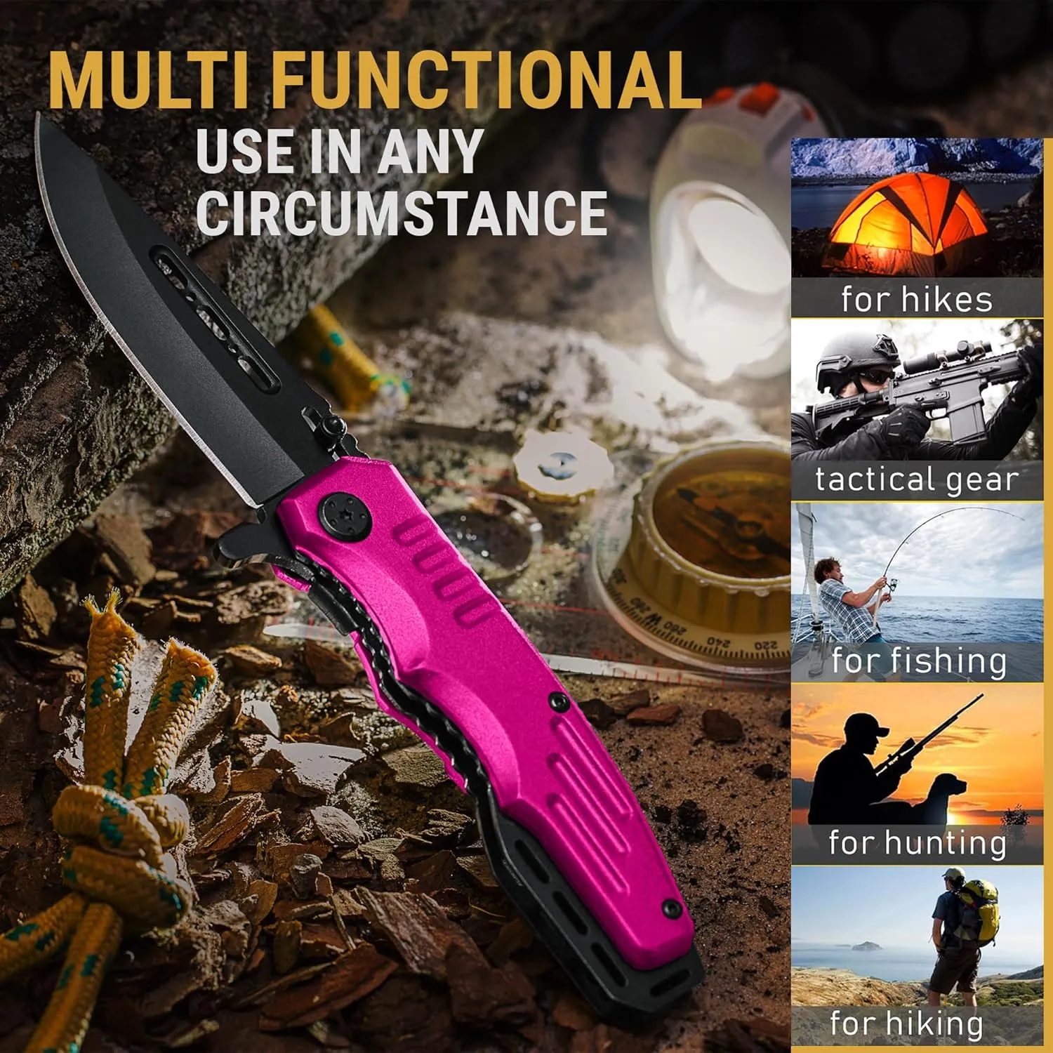 Safety Lock Pocket Knife for Women - Spring Assisted Knife Cute Knives - Self Defense Tool Accessory - Hot Pink Folding Sharp Blade - Gifts for Wife Girlfriend Girl - Best Mothers Gift Idea 6681 P