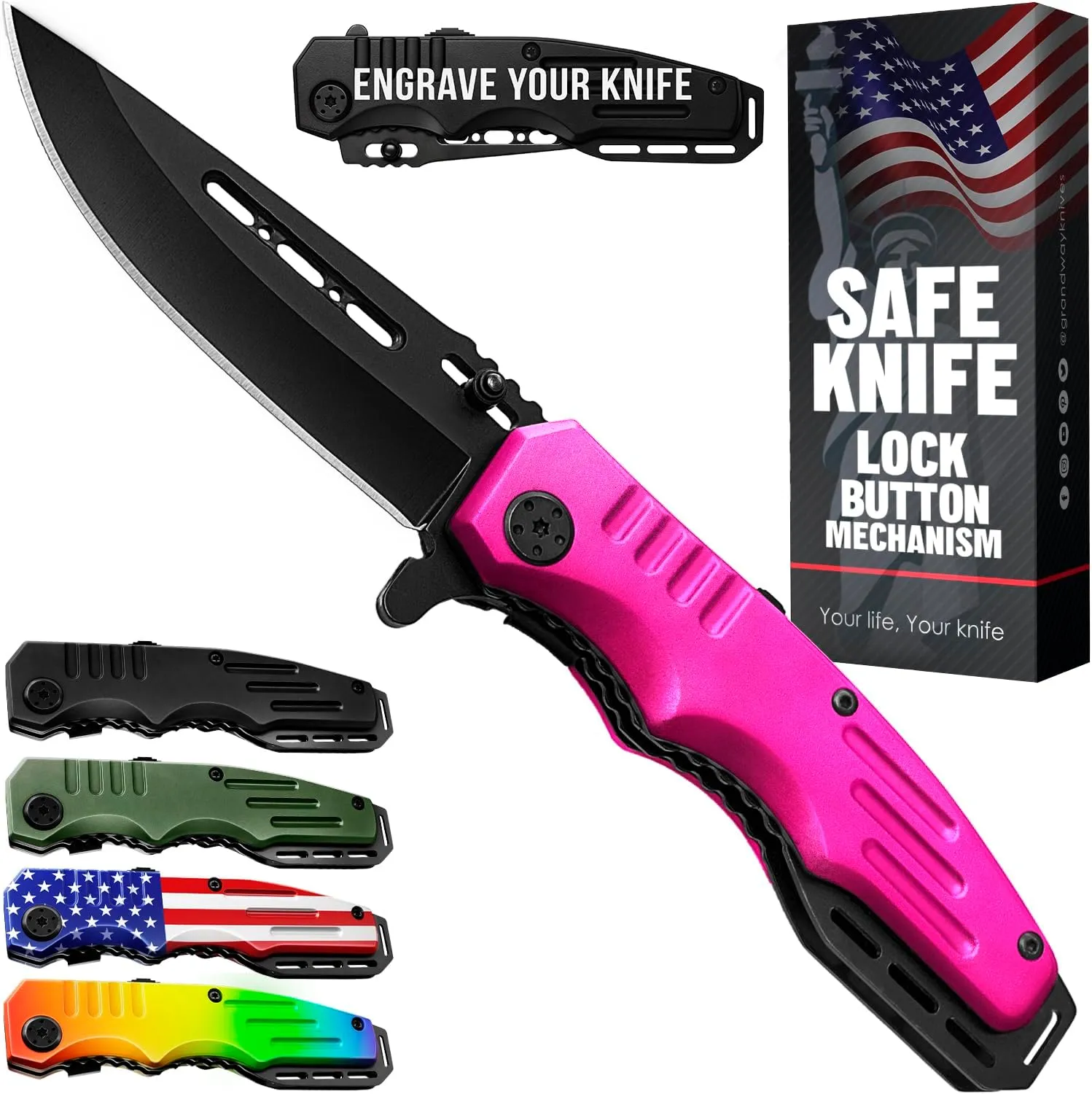 Safety Lock Pocket Knife for Women - Spring Assisted Knife Cute Knives - Self Defense Tool Accessory - Hot Pink Folding Sharp Blade - Gifts for Wife Girlfriend Girl - Best Mothers Gift Idea 6681 P