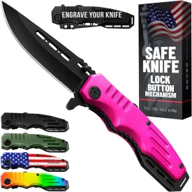 Safety Lock Pocket Knife for Women - Spring Assisted Knife Cute Knives - Self Defense Tool Accessory - Hot Pink Folding Sharp Blade - Gifts for Wife Girlfriend Girl - Best Mothers Gift Idea 6681 P