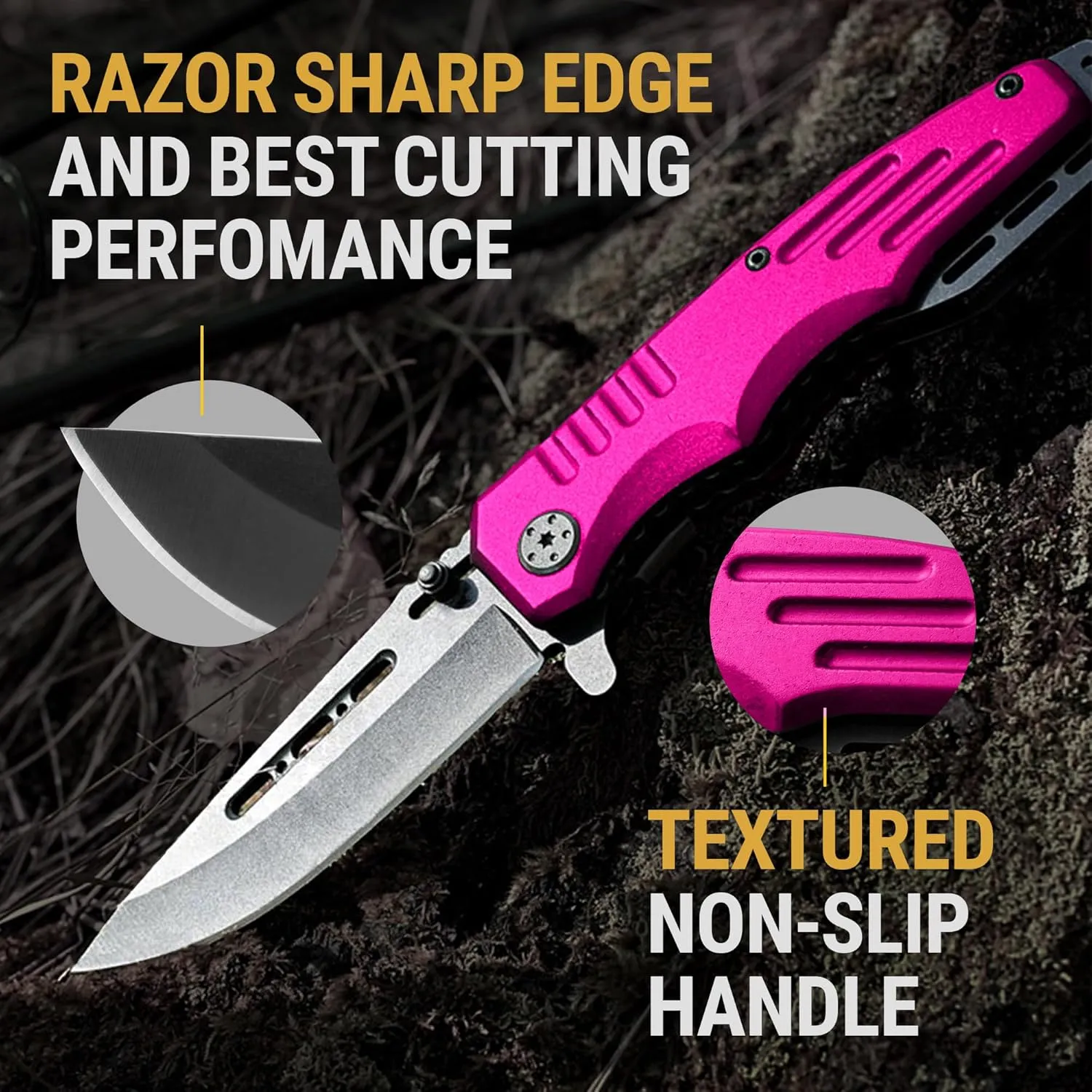 Safety Lock Pocket Knife for Women - Spring Assisted Knife Cute Knives - Self Defense Tool Accessory - Hot Pink Folding Sharp Blade - Gifts for Wife Girlfriend Girl - Best Mothers Gift Idea 6681 P