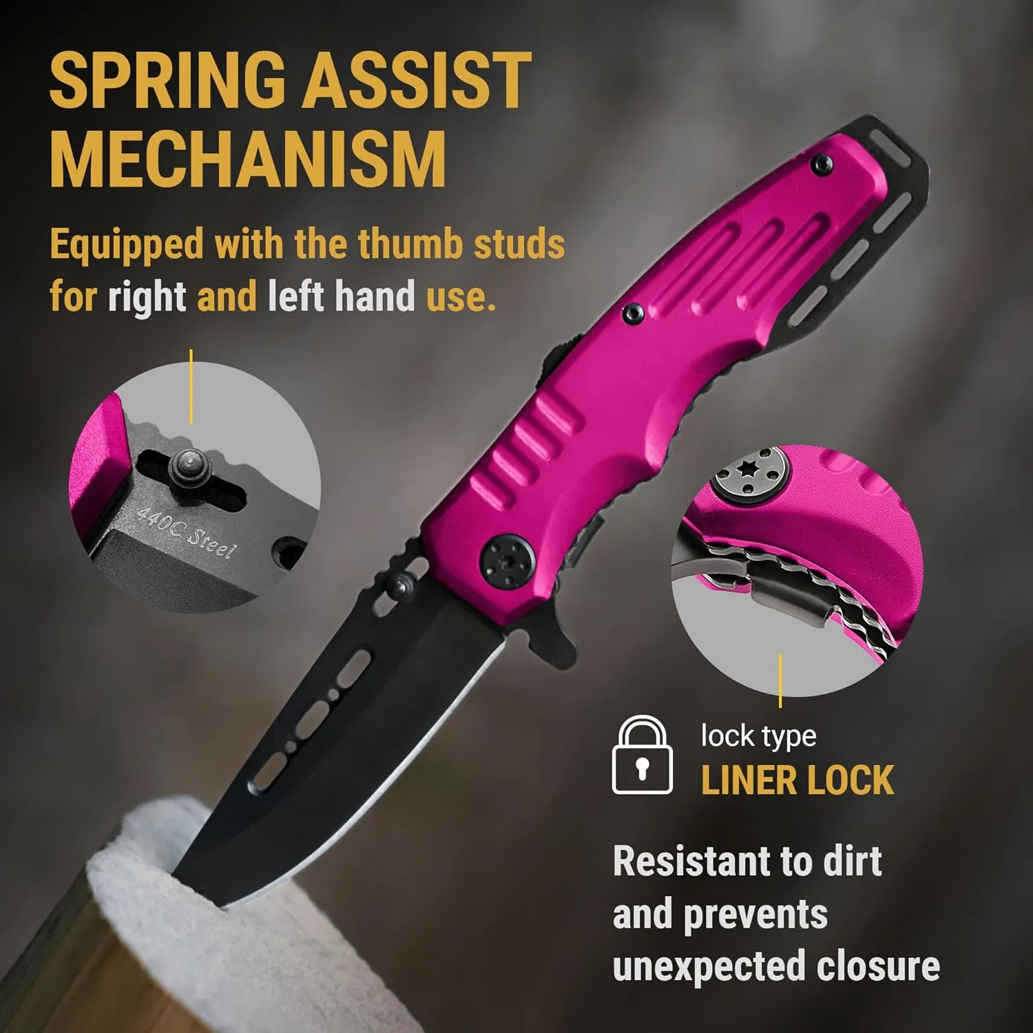 Safety Lock Pocket Knife for Women - Spring Assisted Knife Cute Knives - Self Defense Tool Accessory - Hot Pink Folding Sharp Blade - Gifts for Wife Girlfriend Girl - Best Mothers Gift Idea 6681 P