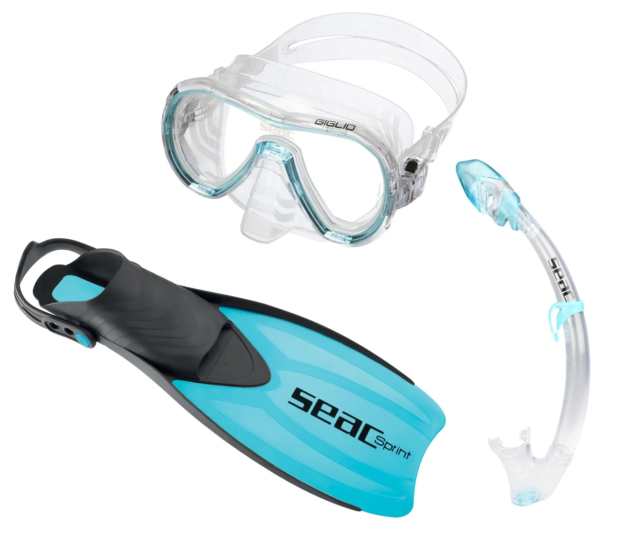 SEAC Sprint Dry Snorkeling Set Includes Fins Mask Snorkel w/ Gear Bag