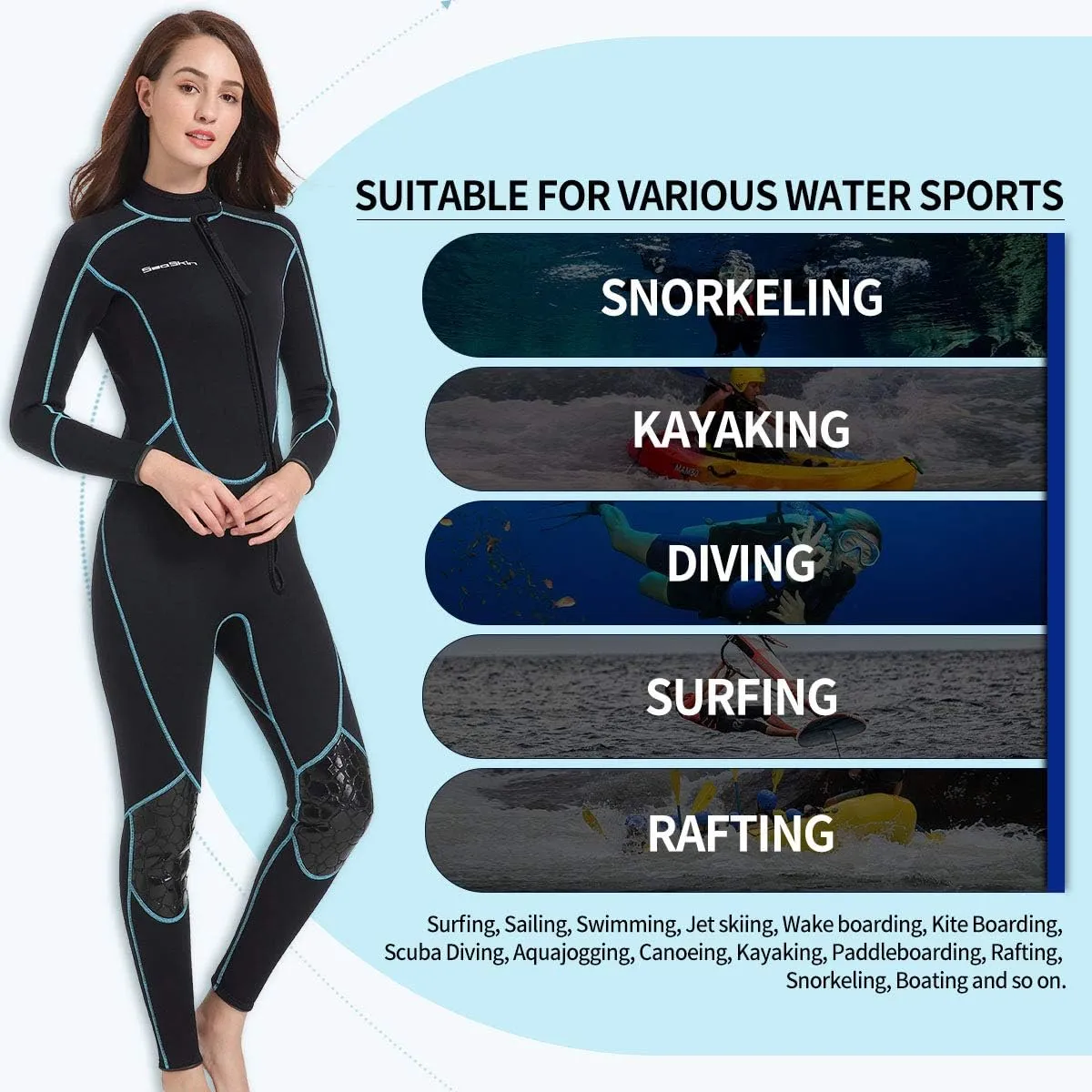 Seaskin Mens 3mm Shorty Wetsuit Womens, Full Body Diving Suit Front Zip Wetsuit for Diving Snorkeling Kayaking Swimming