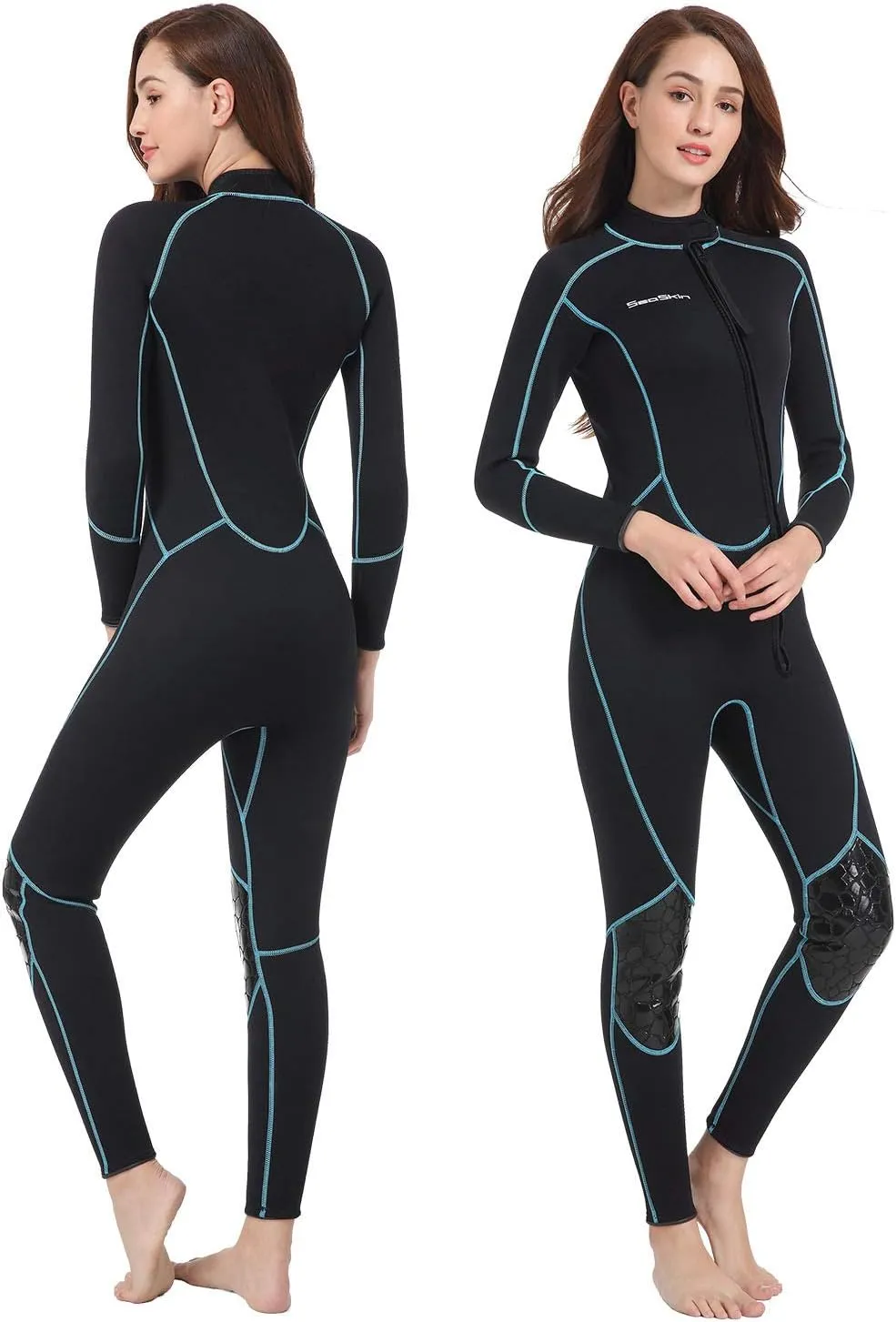 Seaskin Mens 3mm Shorty Wetsuit Womens, Full Body Diving Suit Front Zip Wetsuit for Diving Snorkeling Kayaking Swimming