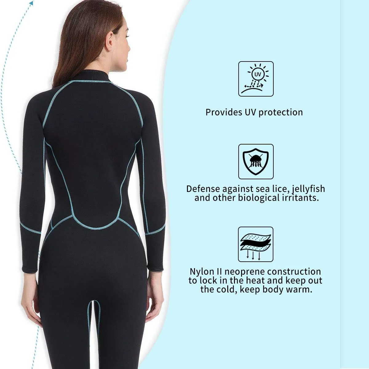Seaskin Mens 3mm Shorty Wetsuit Womens, Full Body Diving Suit Front Zip Wetsuit for Diving Snorkeling Kayaking Swimming