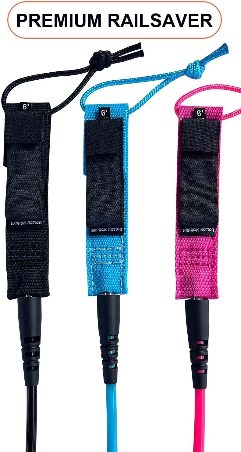 SIXPACK ACTION Classic 6ft 6mm Comp Surfboard Leash, Surfing Leash, Leg Rope with Superior Anti-Slip Cuff and Flexible Horn Connector