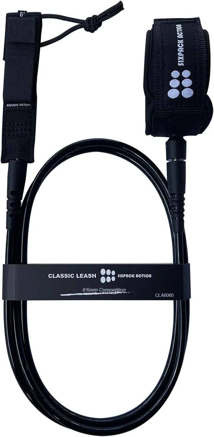 SIXPACK ACTION Classic 6ft 6mm Comp Surfboard Leash, Surfing Leash, Leg Rope with Superior Anti-Slip Cuff and Flexible Horn Connector