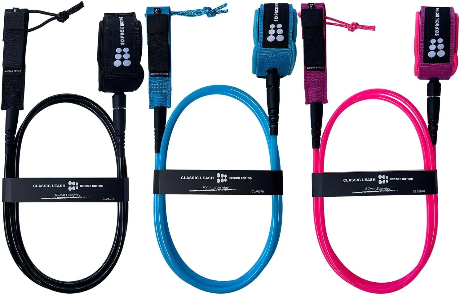 SIXPACK ACTION Classic 6ft 6mm Comp Surfboard Leash, Surfing Leash, Leg Rope with Superior Anti-Slip Cuff and Flexible Horn Connector