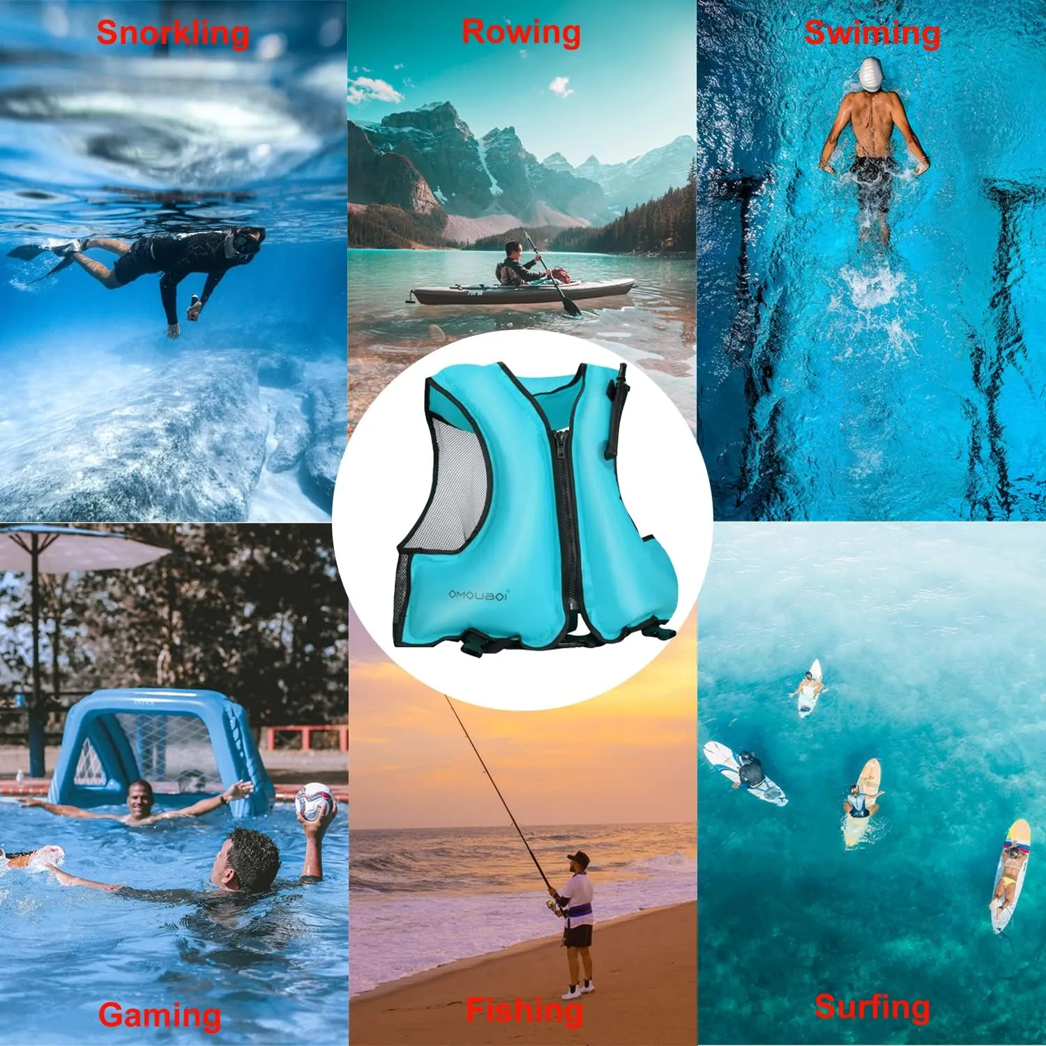 Snorkel Vest for Adults, Inflatable Snorkeling Vest, Swim Jackets, Inflatable Safety Float Jackets for Women/Men, 40-100kg, Swimming Vests for Kayaking, Paddle Boarding, Fishing, Surfing