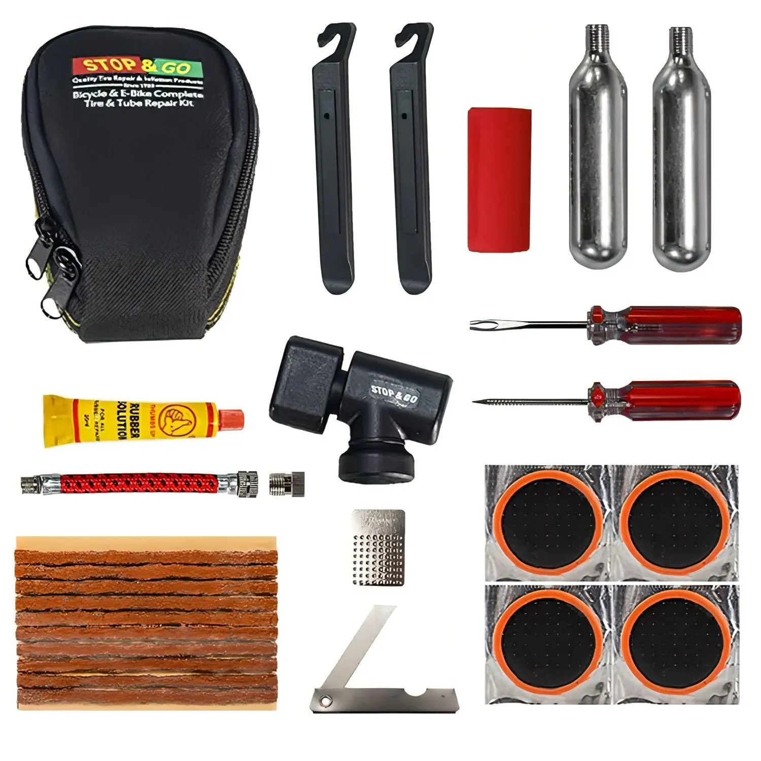 STOP AND GO 27 Piece Bicycle Repair Kit with CO2