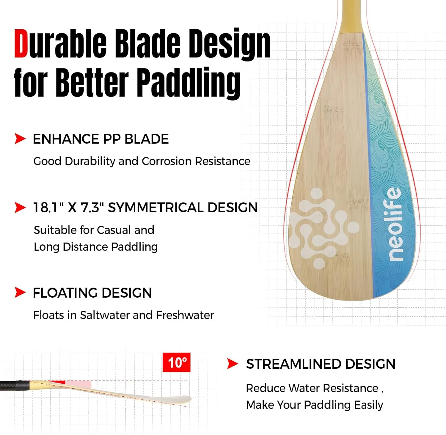 SUP Paddleboard Paddle with Carbon Fiber Shaft and PP Blade, Floating Adjustable Stand Up Paddle Board Paddle, 170-210 cm/68-84 Inches, Bamboo Pattern Series