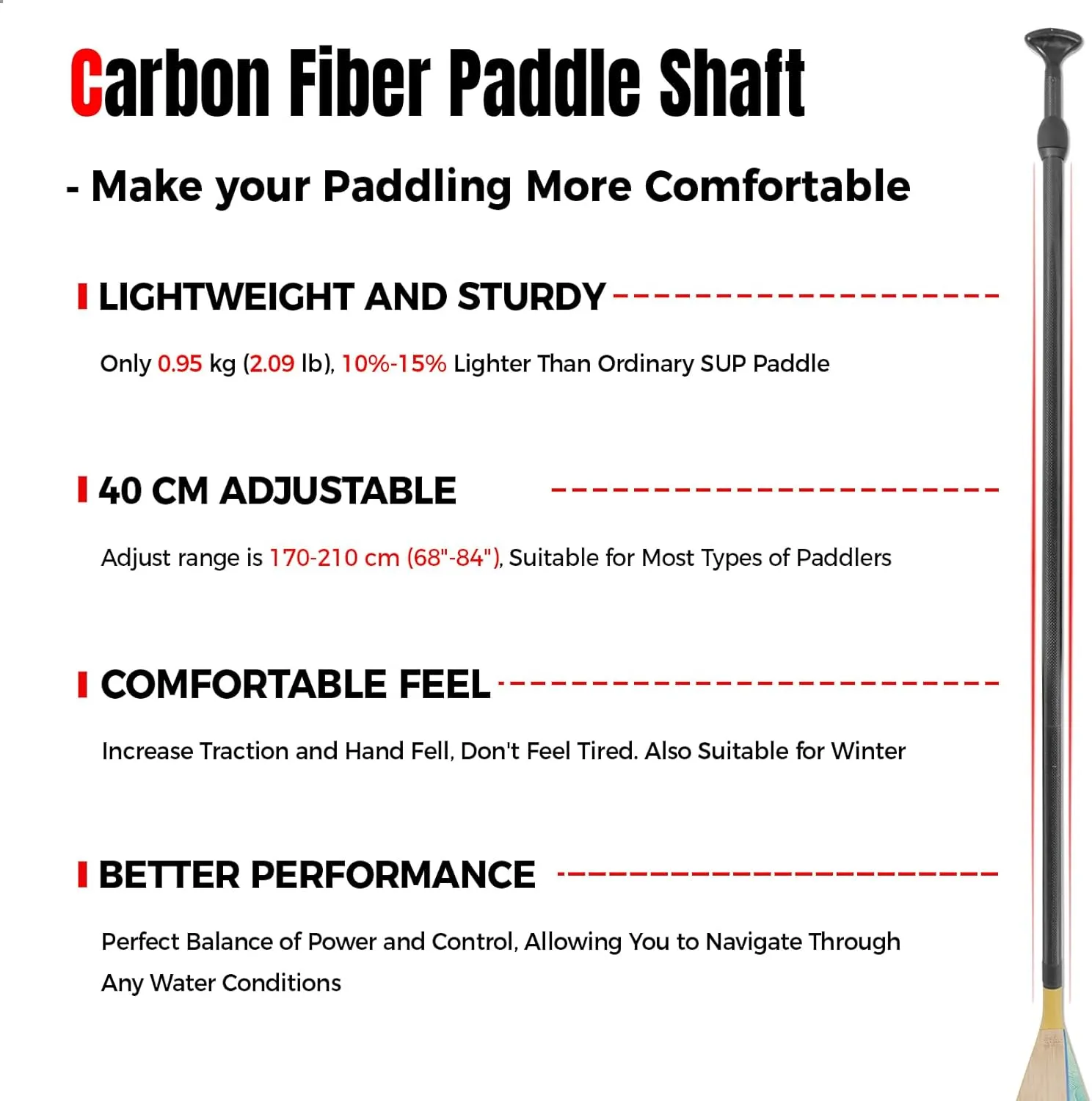 SUP Paddleboard Paddle with Carbon Fiber Shaft and PP Blade, Floating Adjustable Stand Up Paddle Board Paddle, 170-210 cm/68-84 Inches, Bamboo Pattern Series