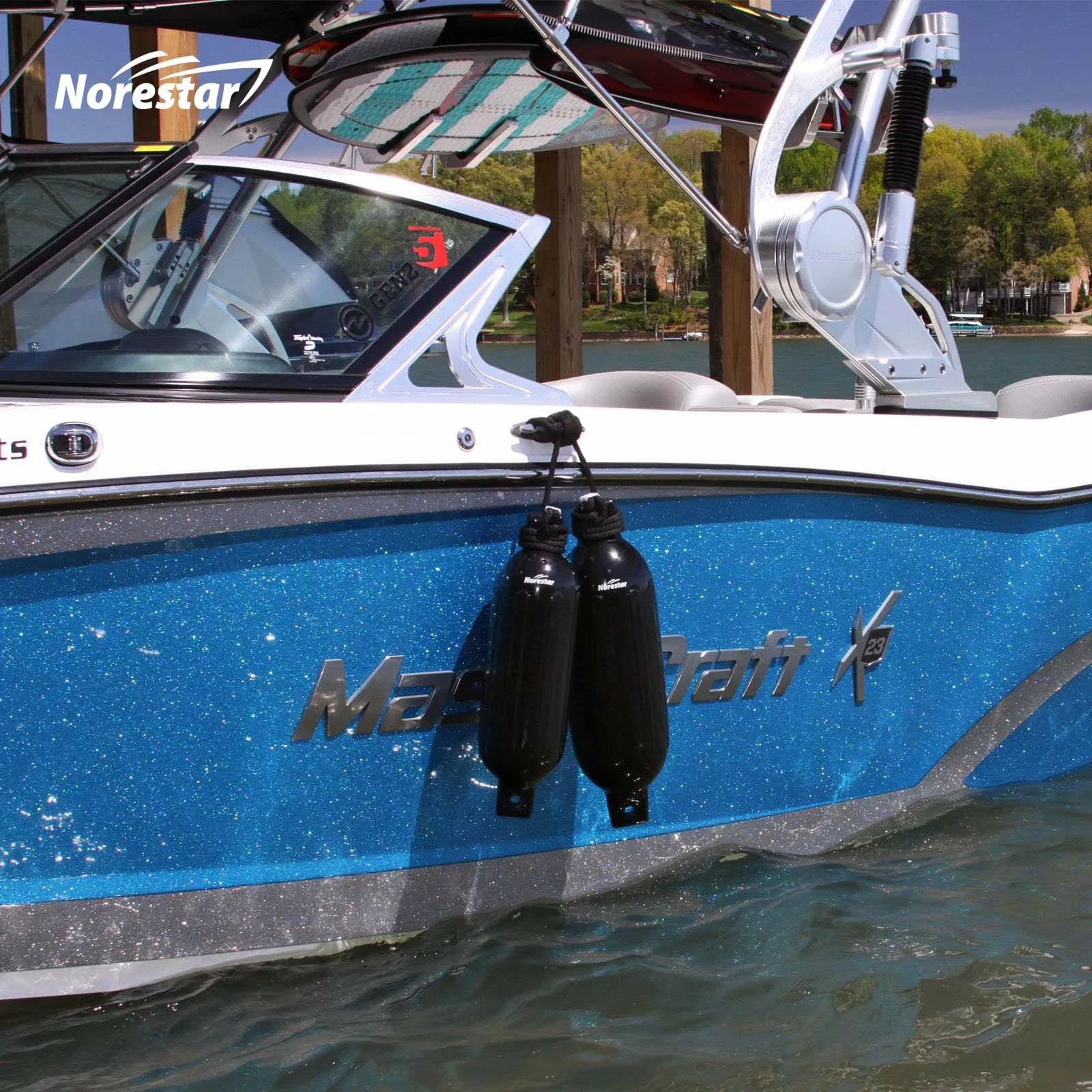 Two-Pack Double-Eye Ribbed Boat Fenders, Deflated