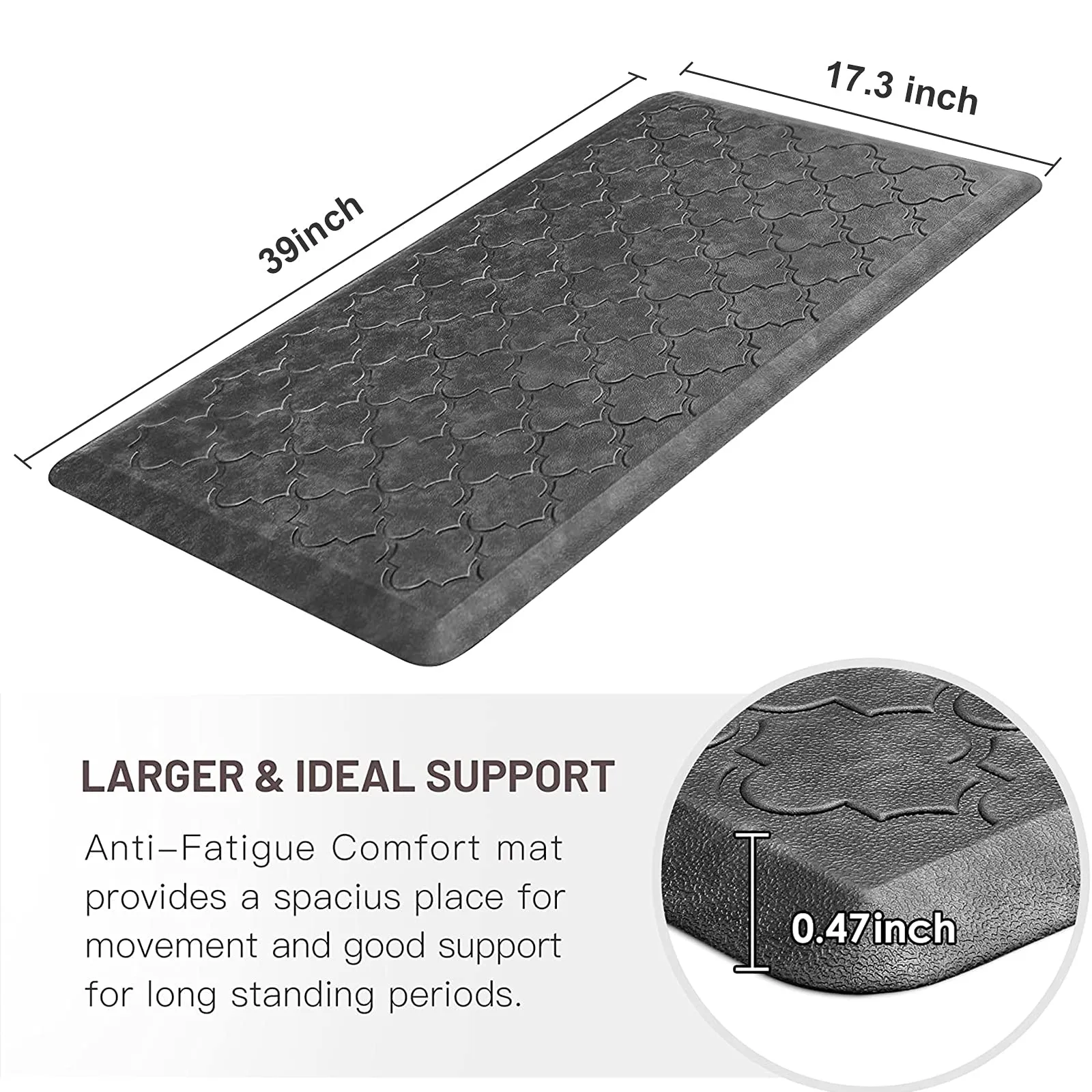 WISELIFE Kitchen Mat Cushioned Anti Fatigue Floor Mat,17.3"x39", Thick Non Slip Waterproof Kitchen Rugs and Mats,Heavy Duty Foam Standing Mat for Kitchen,Floor,Home,Office,Desk,Sink, Grey