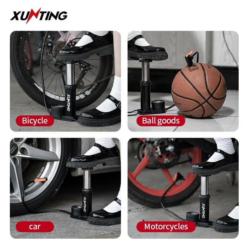 Xunting Mini Bike Foot Pump MAX 140PSI with Gauge Presta Schrader Valve with Needle for Road Mountain Bicycle Pump