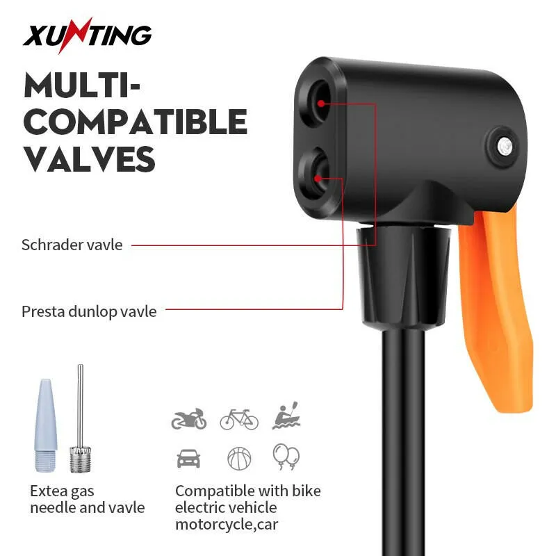 Xunting Mini Bike Foot Pump MAX 140PSI with Gauge Presta Schrader Valve with Needle for Road Mountain Bicycle Pump