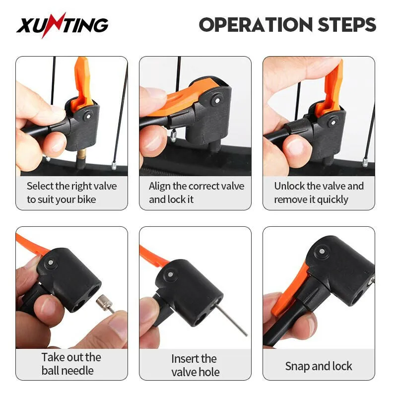 Xunting Mini Bike Foot Pump MAX 140PSI with Gauge Presta Schrader Valve with Needle for Road Mountain Bicycle Pump