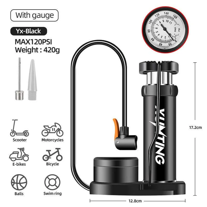 Xunting Mini Bike Foot Pump MAX 140PSI with Gauge Presta Schrader Valve with Needle for Road Mountain Bicycle Pump